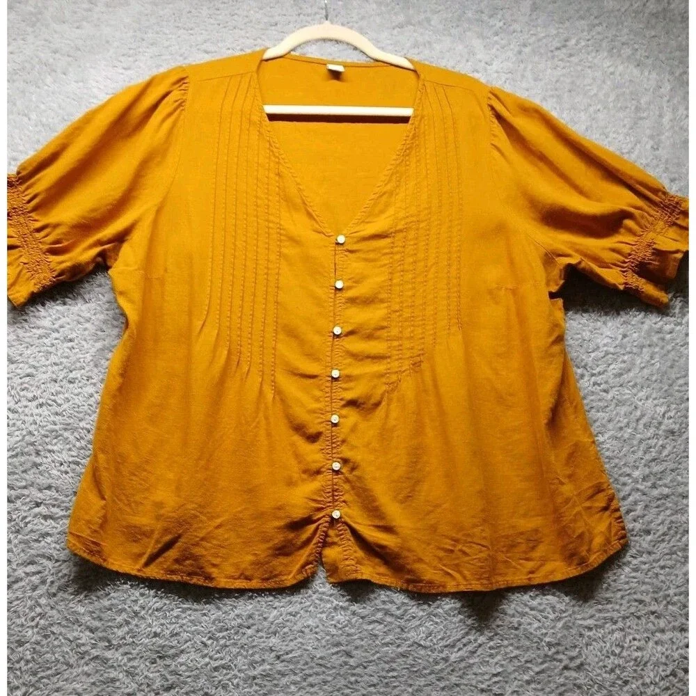 Old Navy Womens Copper Linen Blouse Size XL Button Front Boho Casual Solid